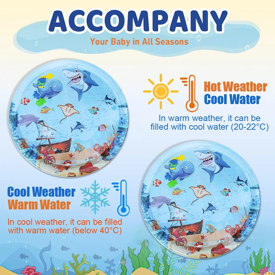 1Pc 93Cm Large Baby Playing Water Mat Shark Pattern PVC Inflatable round Play Mat Cushion Toddler Pad Kids Early Educational Toy