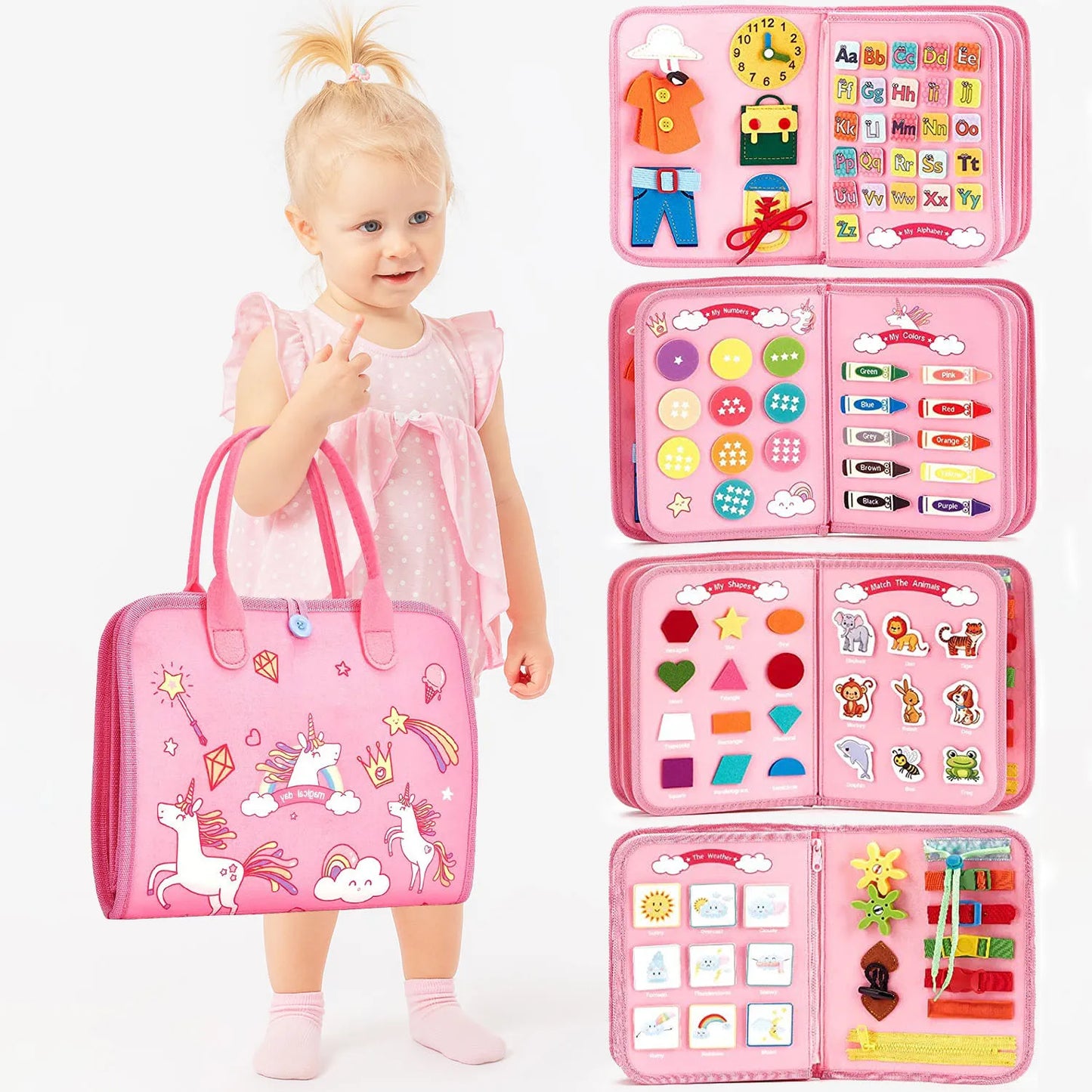 Montessori Busy Book Educational Toys for Toddler Portable Activity Travel Board Fine Motor Skills Early Education Learing Toys