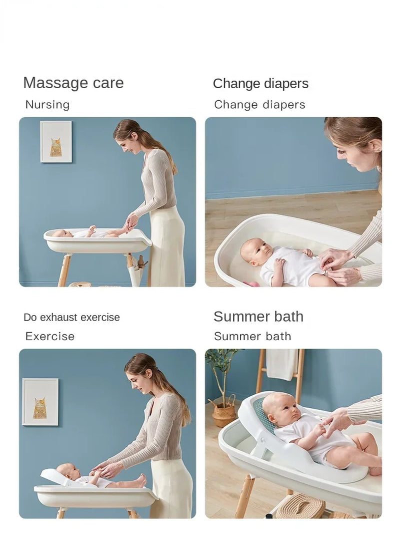 Nordic Simple Design Baby Care Table, Stable and Durable Beech Diaper Station, Newborn Massage Table, Infant Changing Station