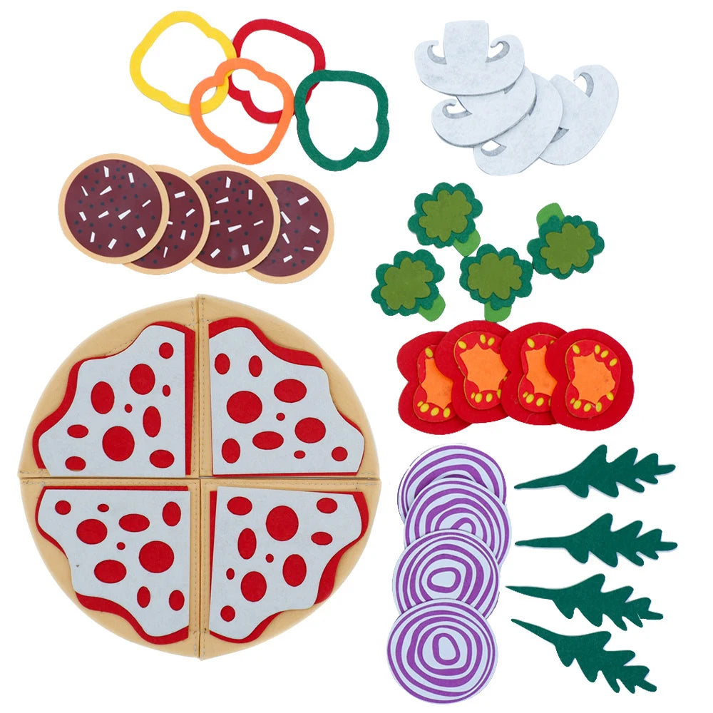 Montessori Pizza Puzzle Toys Simulated Food Toy Pretend Play Pizza Felt Kitchen Play Set for Toddlers and Kids Ages 3+