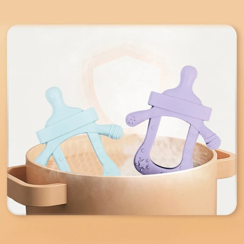Silicone Teether Baby Milk Bottle Pacifier Chewing Toy Molar Rod Infant Teething Pains Relief Nipple Chain Accs