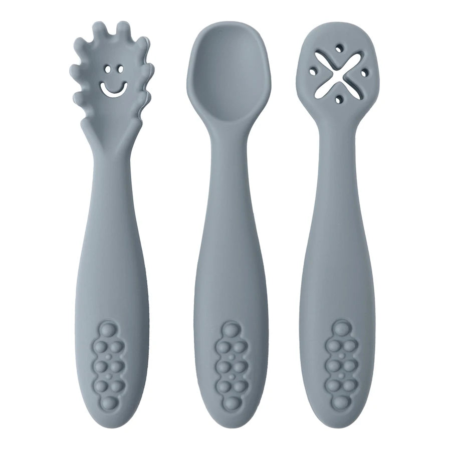 3PCS Kawaii Baby Learning Spoons Utensils Set Toddler Feeding Tableware Baby Silicone Teether Toys Training Cutlery Baby Stuff