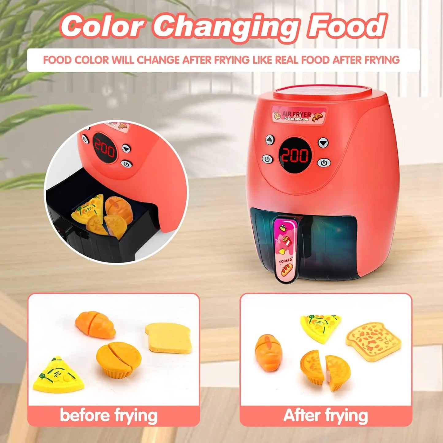 Kids Kitchen Air Fryer with Play Food Toddler Toys Cooking Kitchen Playset Girl Toys