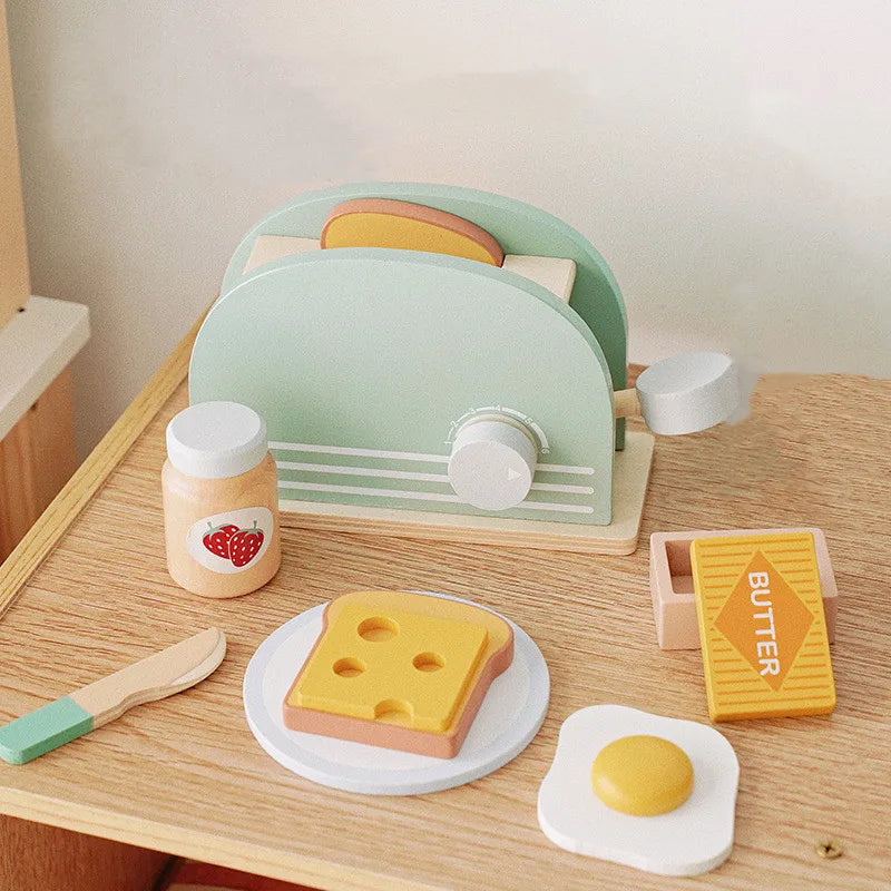 Wooden Play Kitchen for Children Wooden High Tea Set Pretend Play Food Learning Role Play Game Early Educational Toys Gifts