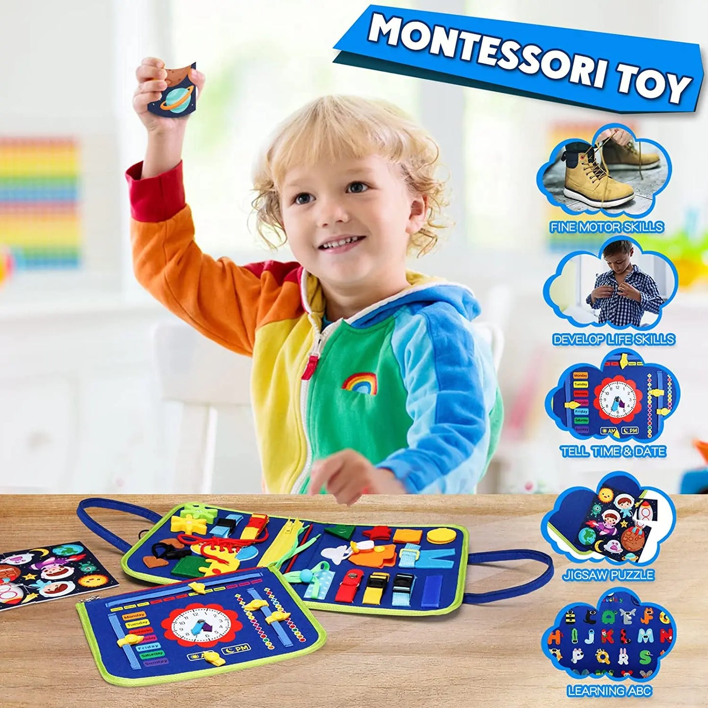 Montessori Toys Busy Board Sensory Activity Developing Board for Motor Skills,Learning Board for Toddlers Christmas Gift