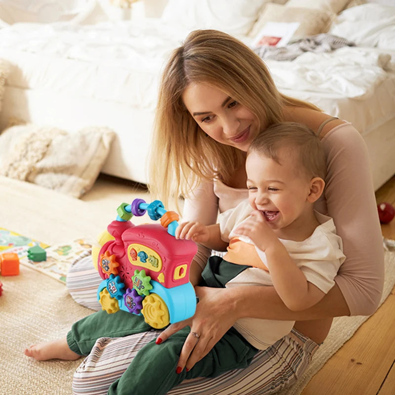 Kids Musical Train Toys Baby Early Educational Toddler Flash Light Various Shape Buckle for 1 Year Old Boy Girl 6-18 Mon