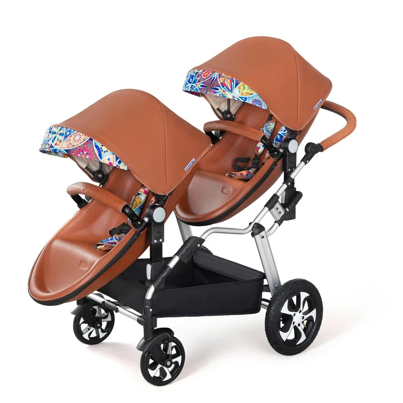 2025 New Twin Baby Strollers,Eggshel Double Baby Strollers,Luxury Leather Baby Carriage,Portable Folding Double Newborn Pram