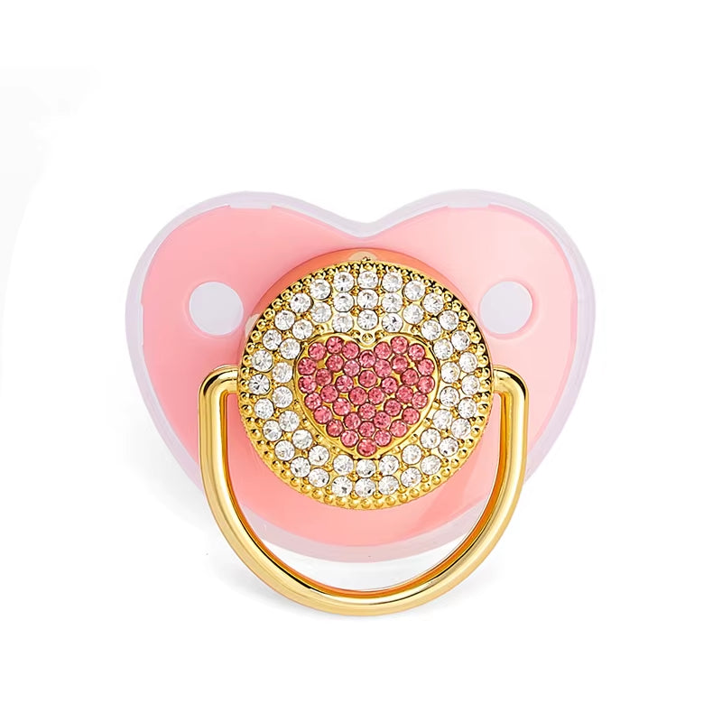 Luxury Newborn Baby Pacifier Baby Rhinestone Crown Pacifier Infant Teether Silicone Pacifier Holder Dummy Baby Shower Gift