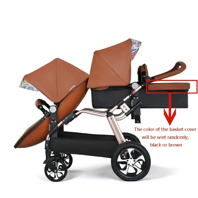 2025 New Twin Baby Strollers,Eggshel Double Baby Strollers,Luxury Leather Baby Carriage,Portable Folding Double Newborn Pram