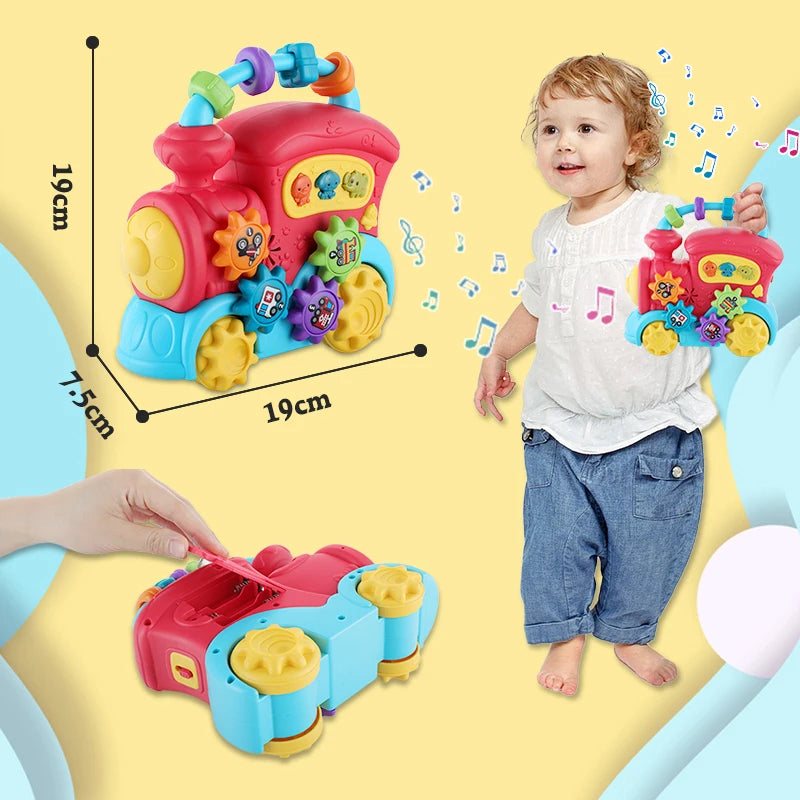 Kids Musical Train Toys Baby Early Educational Toddler Flash Light Various Shape Buckle for 1 Year Old Boy Girl 6-18 Mon