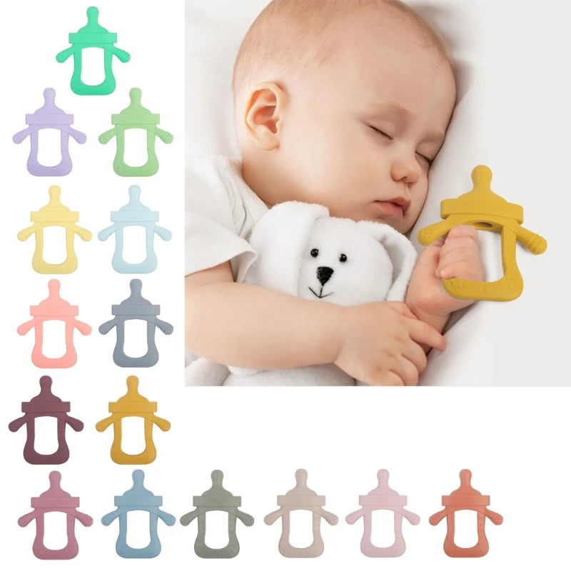 Silicone Teether Baby Milk Bottle Pacifier Chewing Toy Molar Rod Infant Teething Pains Relief Nipple Chain Accs