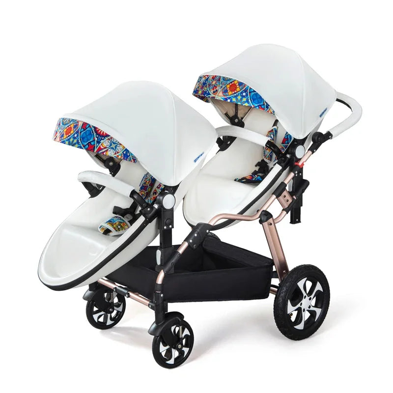 2025 New Twin Baby Strollers,Eggshel Double Baby Strollers,Luxury Leather Baby Carriage,Portable Folding Double Newborn Pram
