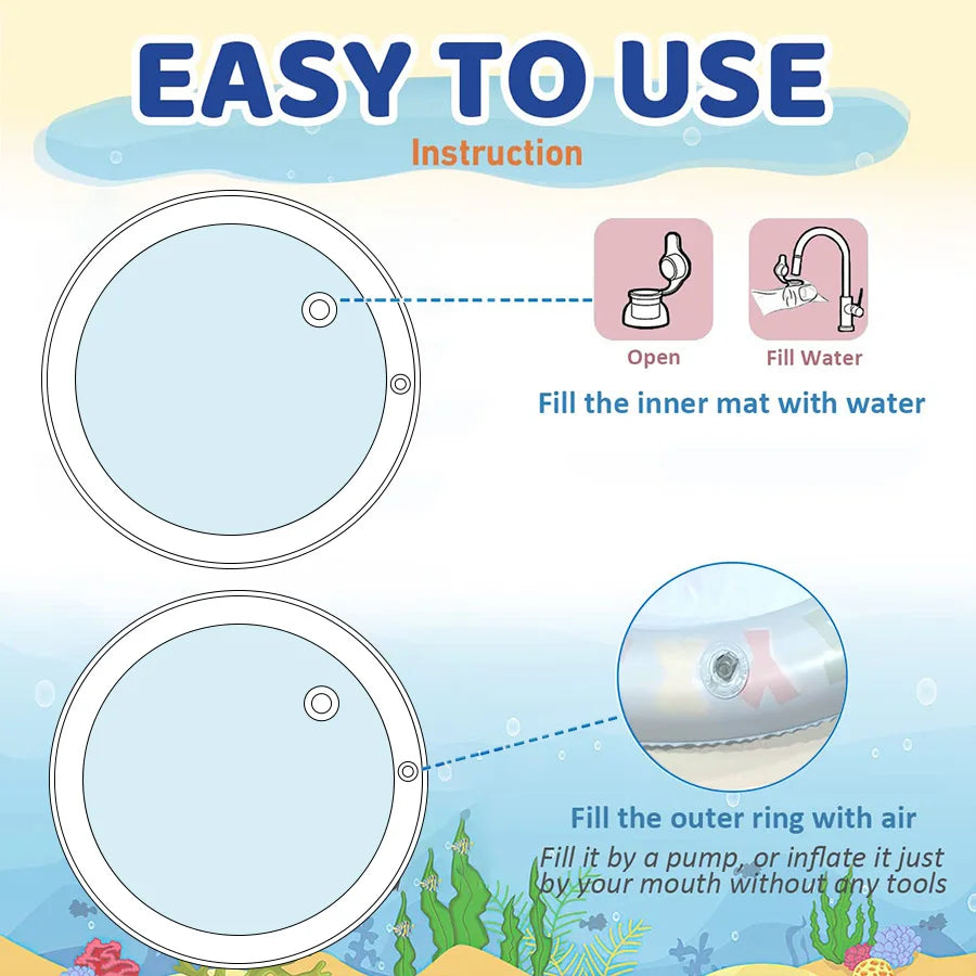 1Pc 93Cm Large Baby Playing Water Mat Shark Pattern PVC Inflatable round Play Mat Cushion Toddler Pad Kids Early Educational Toy