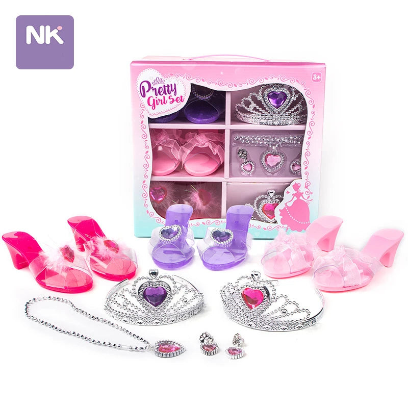 Pretend Play Jewelry Toys Princess Accessories Set for Toddler Girls Dress up Shoes Toys Crown Necklace Ring Makeup Toy