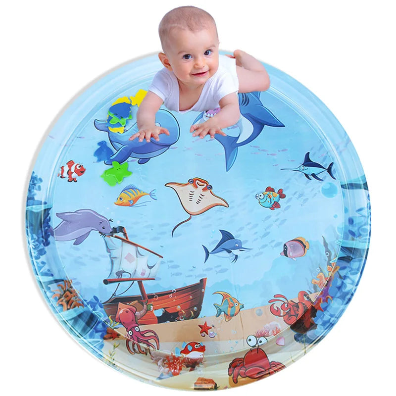 1Pc 93Cm Large Baby Playing Water Mat Shark Pattern PVC Inflatable round Play Mat Cushion Toddler Pad Kids Early Educational Toy