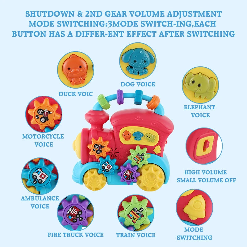 Kids Musical Train Toys Baby Early Educational Toddler Flash Light Various Shape Buckle for 1 Year Old Boy Girl 6-18 Mon