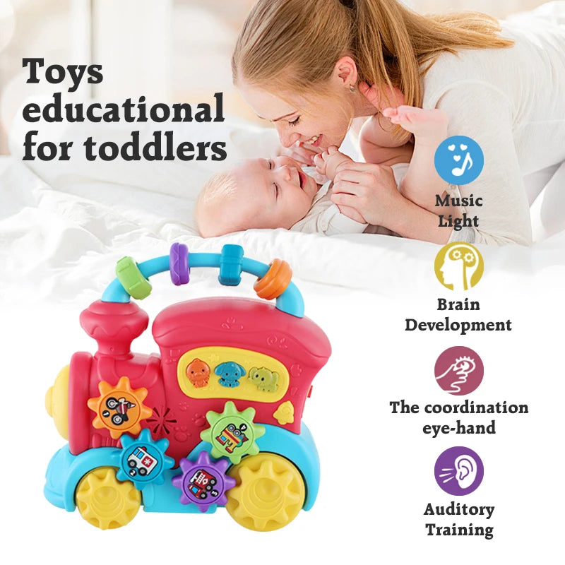 Kids Musical Train Toys Baby Early Educational Toddler Flash Light Various Shape Buckle for 1 Year Old Boy Girl 6-18 Mon