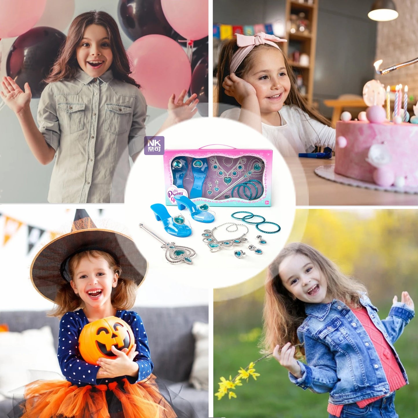 Pretend Play Jewelry Toys Princess Accessories Set for Toddler Girls Dress up Shoes Toys Crown Necklace Ring Makeup Toy