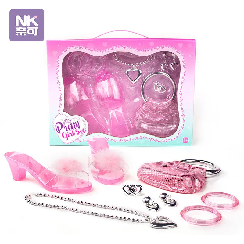 Pretend Play Jewelry Toys Princess Accessories Set for Toddler Girls Dress up Shoes Toys Crown Necklace Ring Makeup Toy
