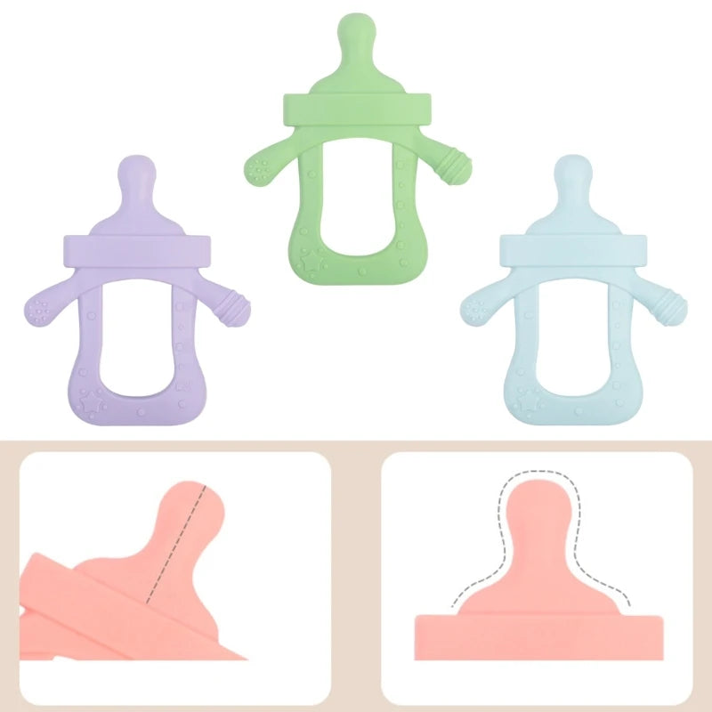 Silicone Teether Baby Milk Bottle Pacifier Chewing Toy Molar Rod Infant Teething Pains Relief Nipple Chain Accs