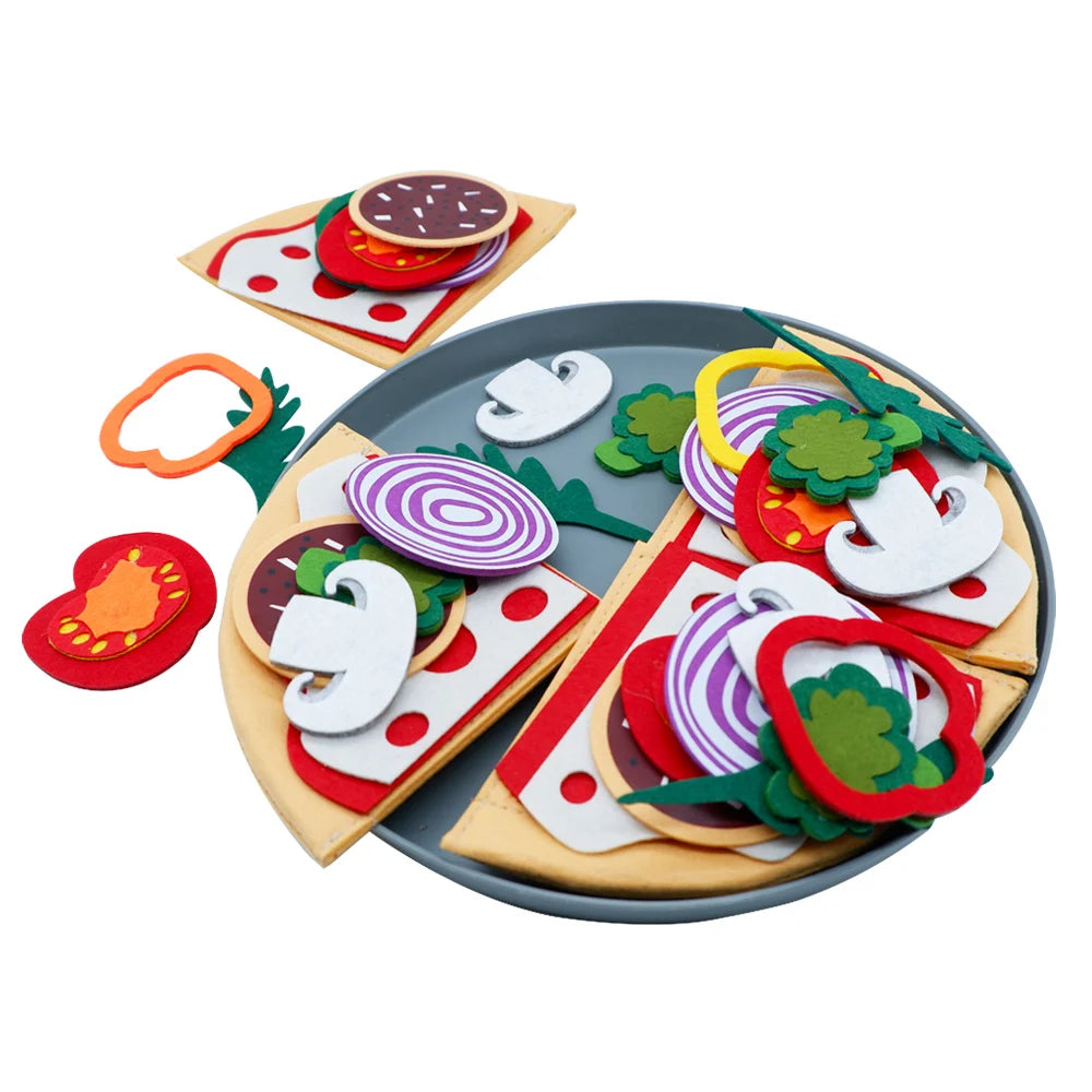 Montessori Pizza Puzzle Toys Simulated Food Toy Pretend Play Pizza Felt Kitchen Play Set for Toddlers and Kids Ages 3+