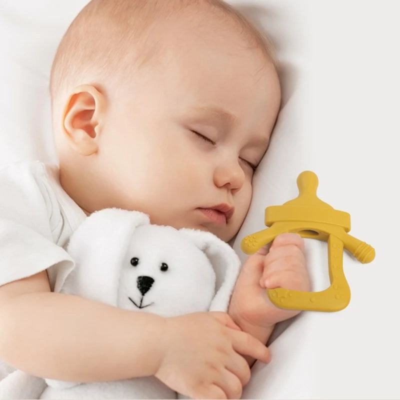 Silicone Teether Baby Milk Bottle Pacifier Chewing Toy Molar Rod Infant Teething Pains Relief Nipple Chain Accs