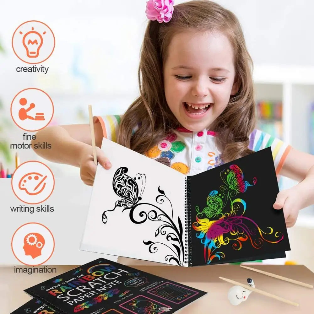 Rainbow Magic Scratch off Paper Set for Kids Arts Scraping Painting Toy DIY Graffiti Book Kids Montessori Educational Toys