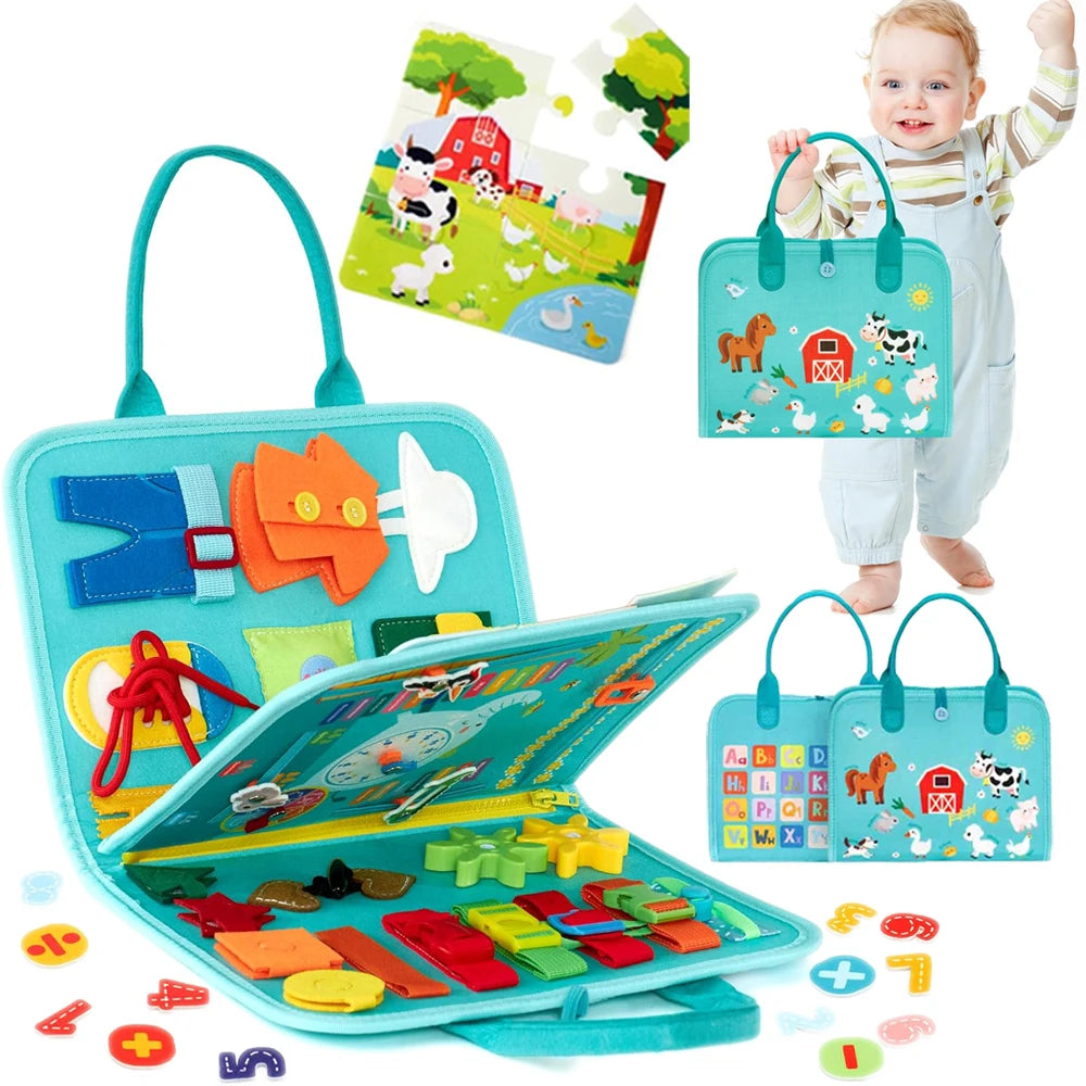 Montessori Busy Book Educational Toys for Toddler Portable Activity Travel Board Fine Motor Skills Early Education Learing Toys