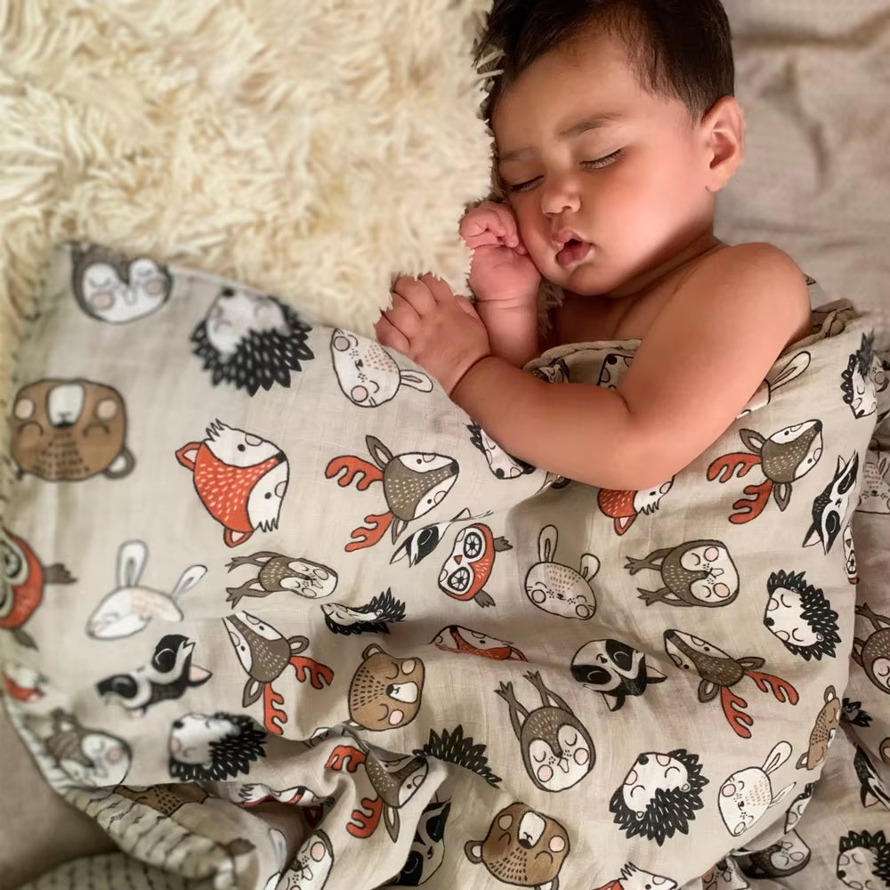 4PCS Gift Set Popular Digital Print Bamboo Cotton Muslin Swaddle Blankets 120*110Cm Newborn Baby Bath Towel Wrap