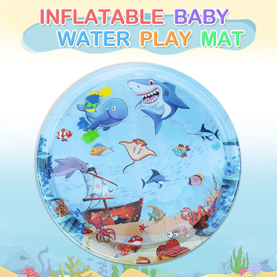 1Pc 93Cm Large Baby Playing Water Mat Shark Pattern PVC Inflatable round Play Mat Cushion Toddler Pad Kids Early Educational Toy