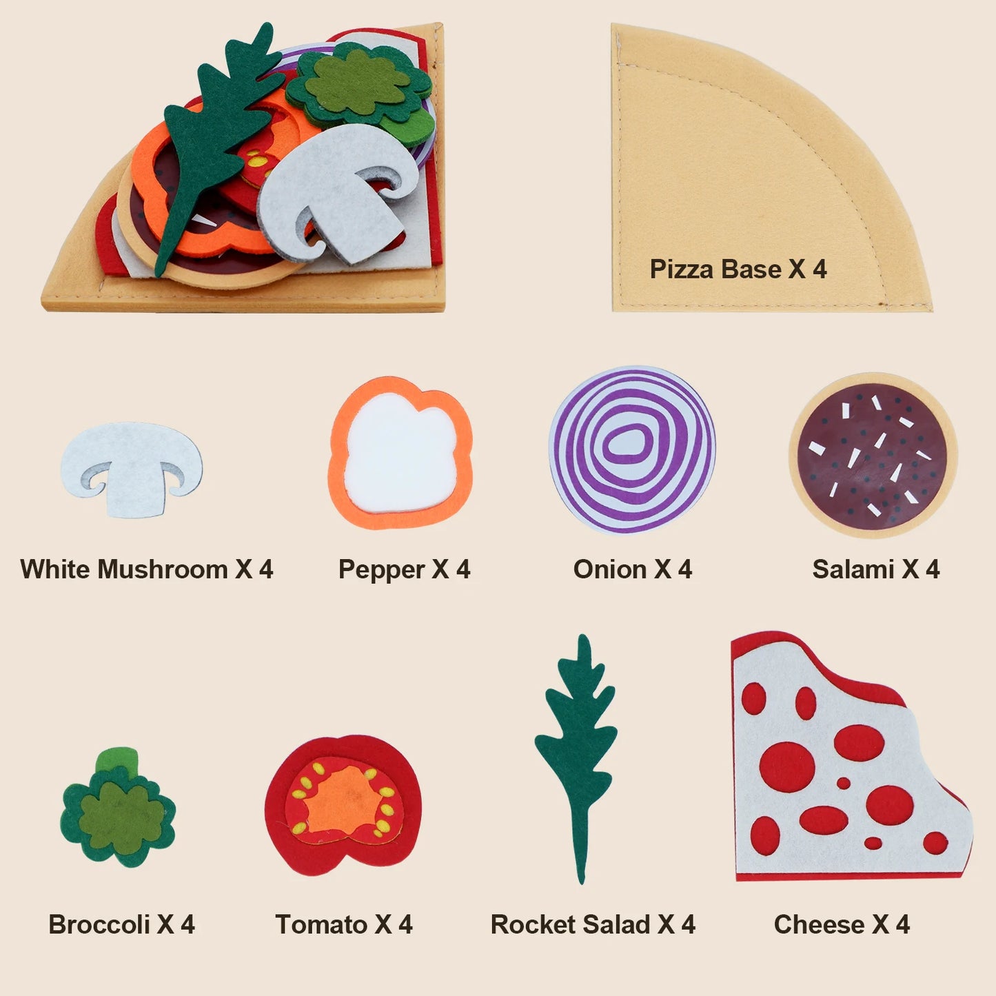 Montessori Pizza Puzzle Toys Simulated Food Toy Pretend Play Pizza Felt Kitchen Play Set for Toddlers and Kids Ages 3+