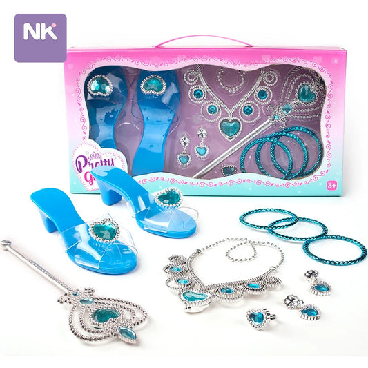 Pretend Play Jewelry Toys Princess Accessories Set for Toddler Girls Dress up Shoes Toys Crown Necklace Ring Makeup Toy