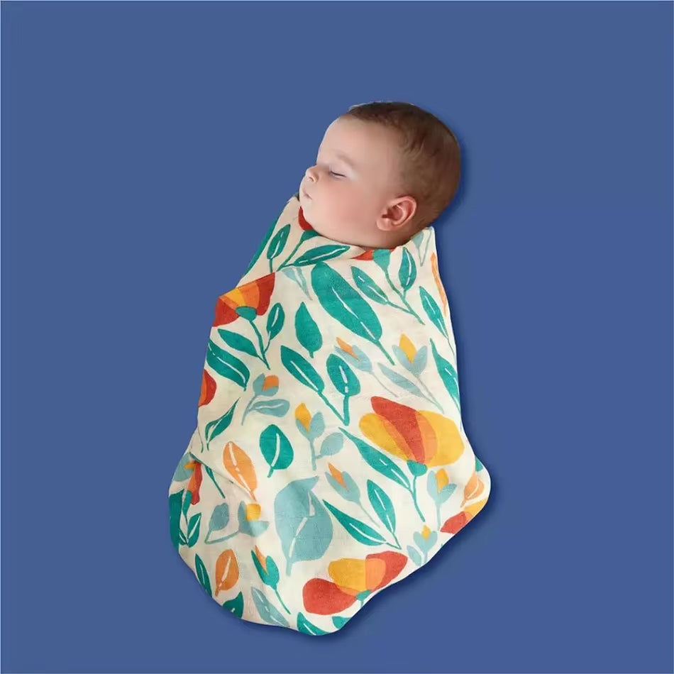 4PCS Gift Set Popular Digital Print Bamboo Cotton Muslin Swaddle Blankets 120*110Cm Newborn Baby Bath Towel Wrap