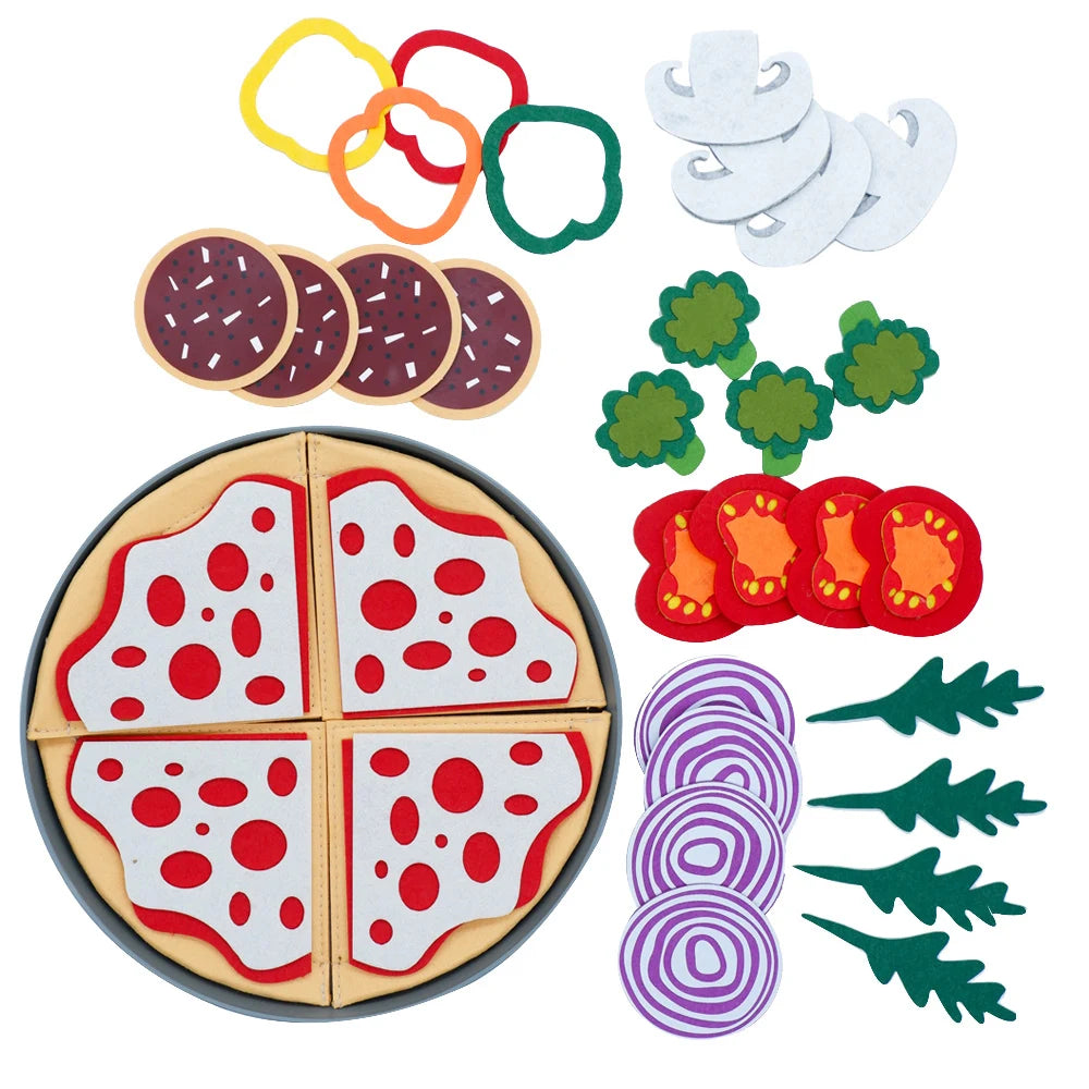 Montessori Pizza Puzzle Toys Simulated Food Toy Pretend Play Pizza Felt Kitchen Play Set for Toddlers and Kids Ages 3+