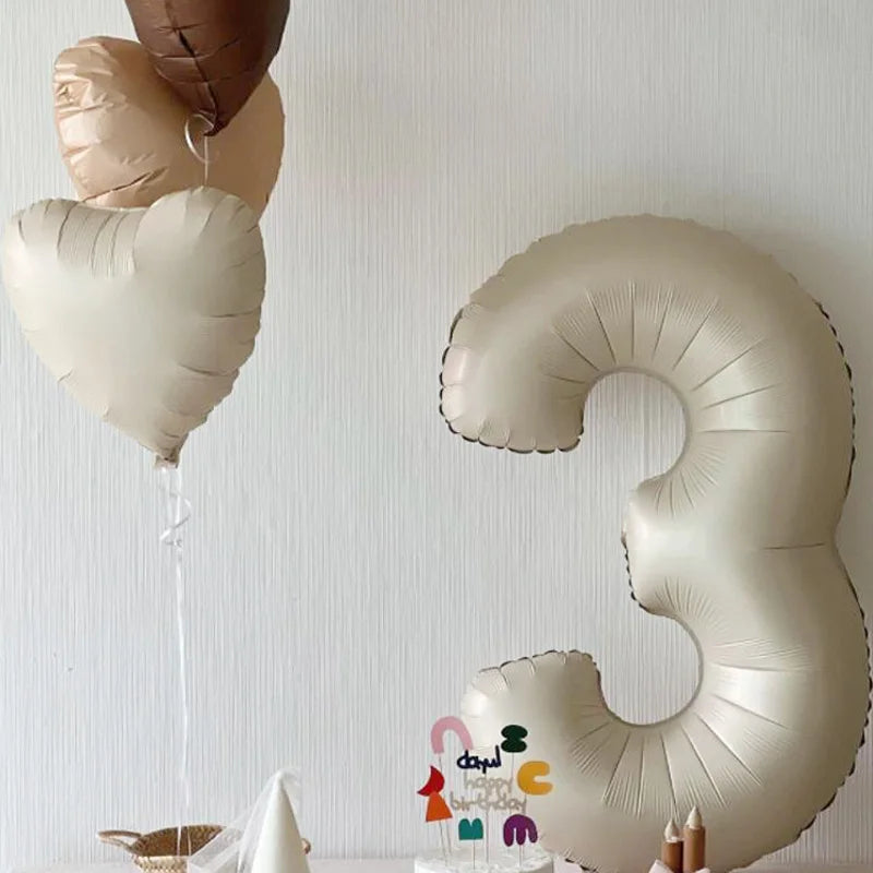 40 Inch Brown Beige Cream Number Balloons 1 2 3 4 5 6 Baby Birthday Number Foil Balloon Cream Beige Air Helium Baloon
