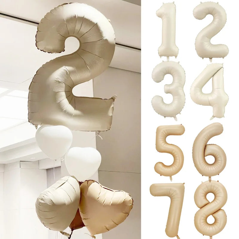 40 Inch Brown Beige Cream Number Balloons 1 2 3 4 5 6 Baby Birthday Number Foil Balloon Cream Beige Air Helium Baloon