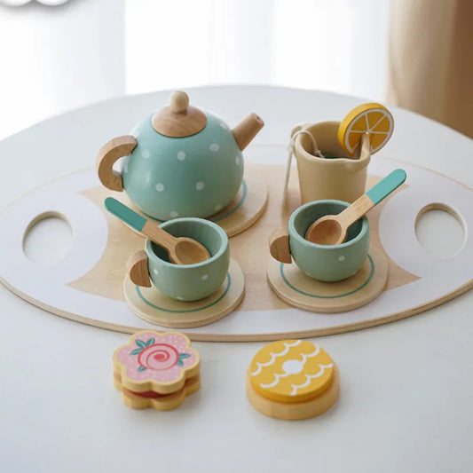 Wooden Play Kitchen for Children Wooden High Tea Set Pretend Play Food Learning Role Play Game Early Educational Toys Gifts