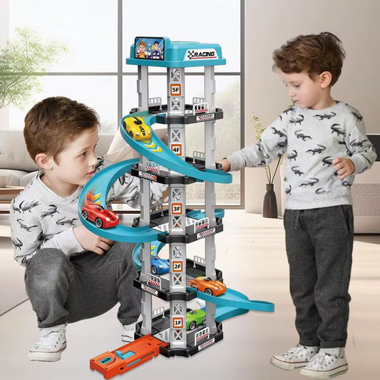 Toddler Car Ramp Race Car Ramp Track Toy Car Race Track for Toddler 1-3 with 2 Cars Toddler Car Ramp Racer Montessori Toys