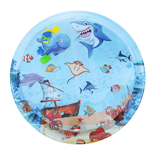 1Pc 93Cm Large Baby Playing Water Mat Shark Pattern PVC Inflatable round Play Mat Cushion Toddler Pad Kids Early Educational Toy